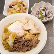 鉄分を含む牛肉で　簡単すき煮うどん献立