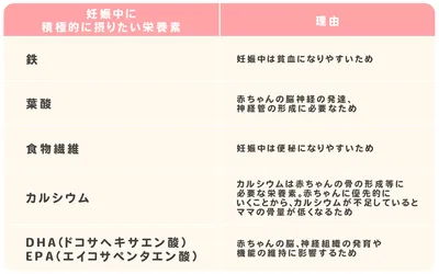 妊娠期に必要な栄養素について/表