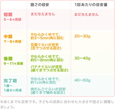 いんげんの時期別の大きさ・固さの目安/表