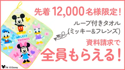 【先着12,000名】学資保険の資料請求で必ずもらえる！ループ付きタオル(ミッキー＆フレンズ)