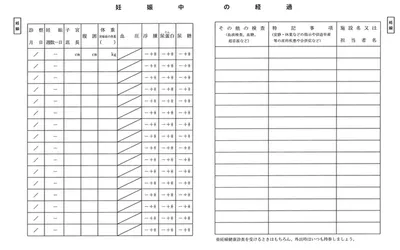 母子健康手帳の中身の一部