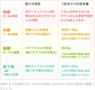 そら豆の時期別の大きさ・固さの目安/表