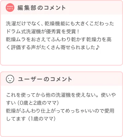 優秀賞商品の編集部・ユーザーコメント
